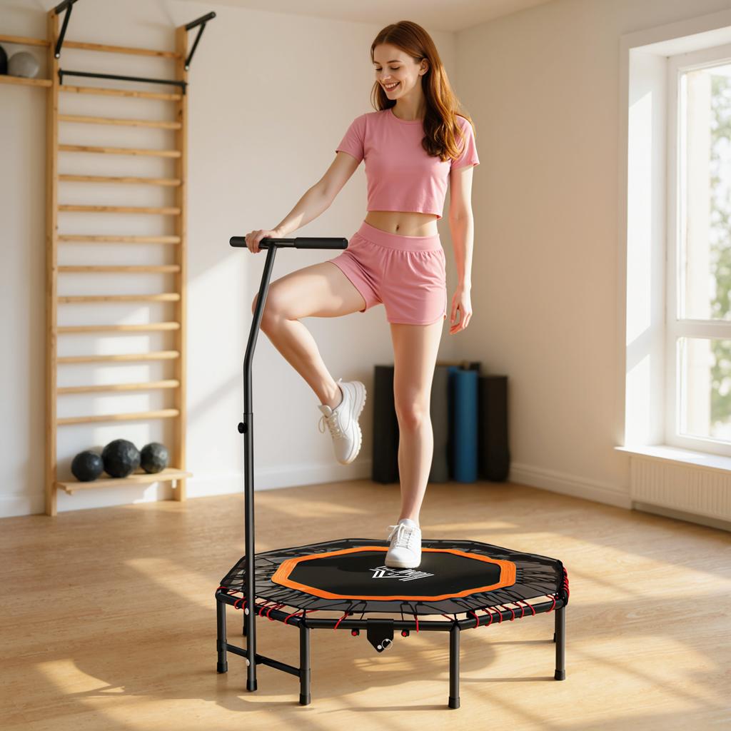 Fitness Trampoline, Bouncer with Adjustable Handle, Max Load 150 kg