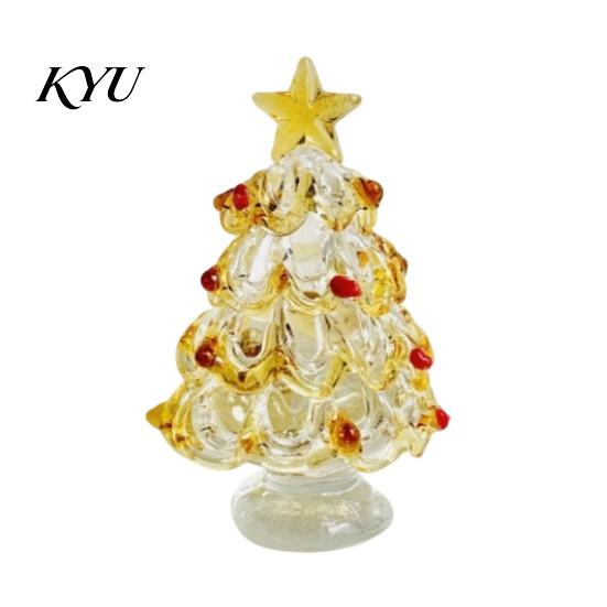 Christmas Gift for Friends Glazed Glass Tree Figurine, Handcrafted Ornament Small Seasonal Home Accents Holiday Display, Colorful Modern Table