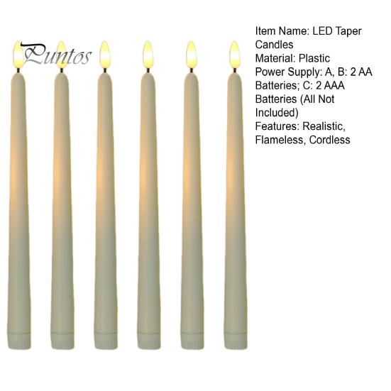 6 Pcs LED Taper Candles Flameless Electric Fake Candles Cordless Flickering LED Tea Light Decoration for Wedding Xmas Window Decor