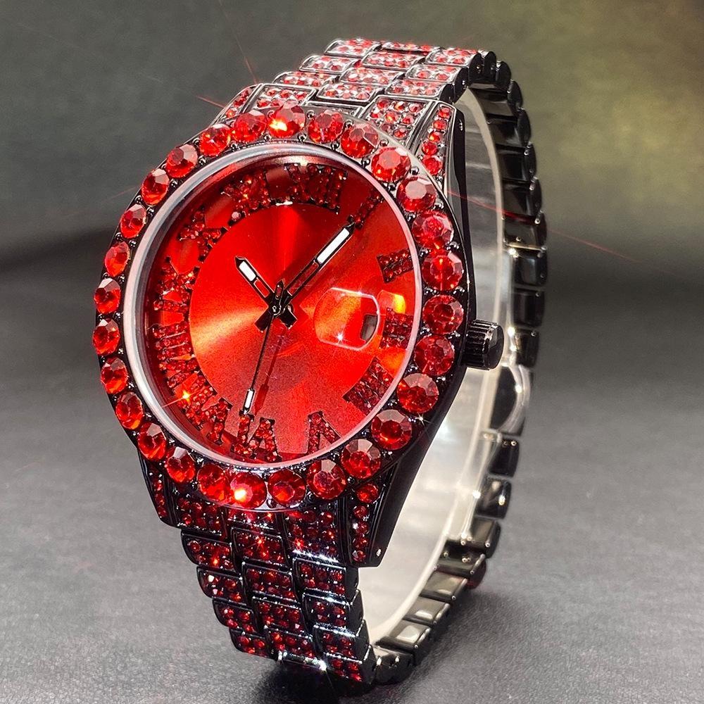 Luxury Diamond Watch for Men Fashion Bling Iced Out Day Date Watches Hip Hop Stainless Steel Quartz Man Clock