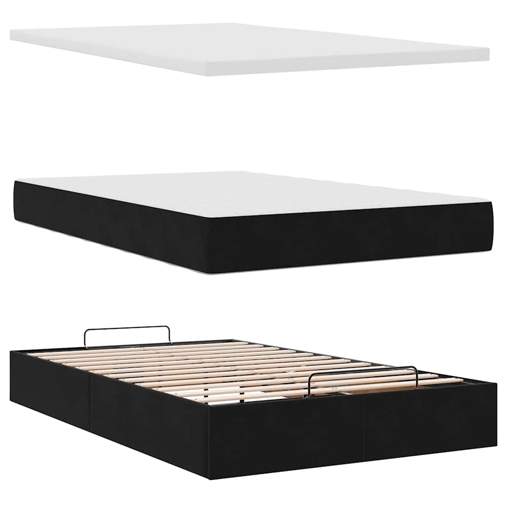 Ottoman Bed with Mattress Black 120 x 190 cm Velvet
