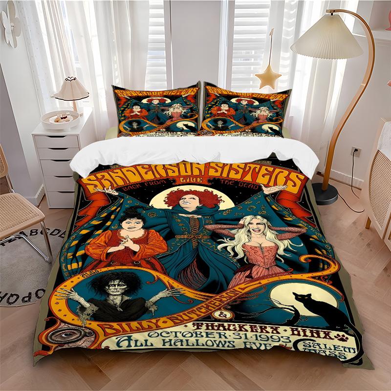 Halloween Sanderson Sisters Party Print 3Pcs Bedding Setduvet Cover With 2 Bedropillowcase Home Birthday Gift