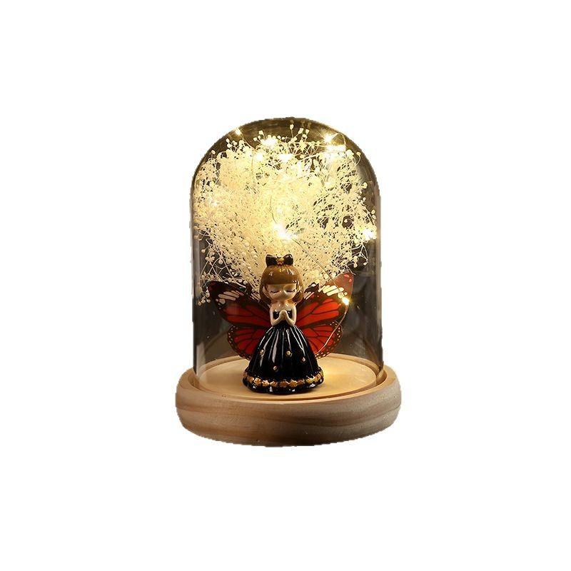 Butterfly girl small ornament immortal flower night light creative tabletop table glass cover LED light doll
