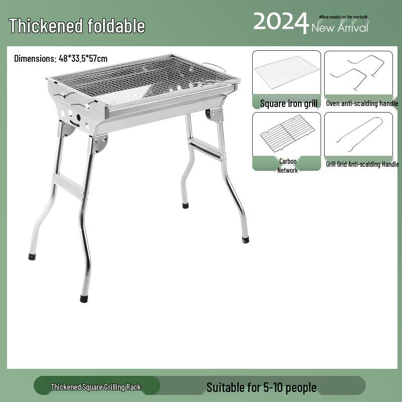 Large Portable Stainless Steel Charcoal BBQ Grill - Outdoor Folding Patio Oven