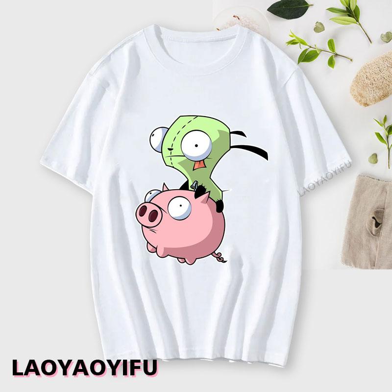 Kawaii Invader Zim Invader Gir Graphic T Shirt Zim Image Cartoon T Shirt Unisex Women Retro Tee Shirt Fashion Shirt Streetwear Tops