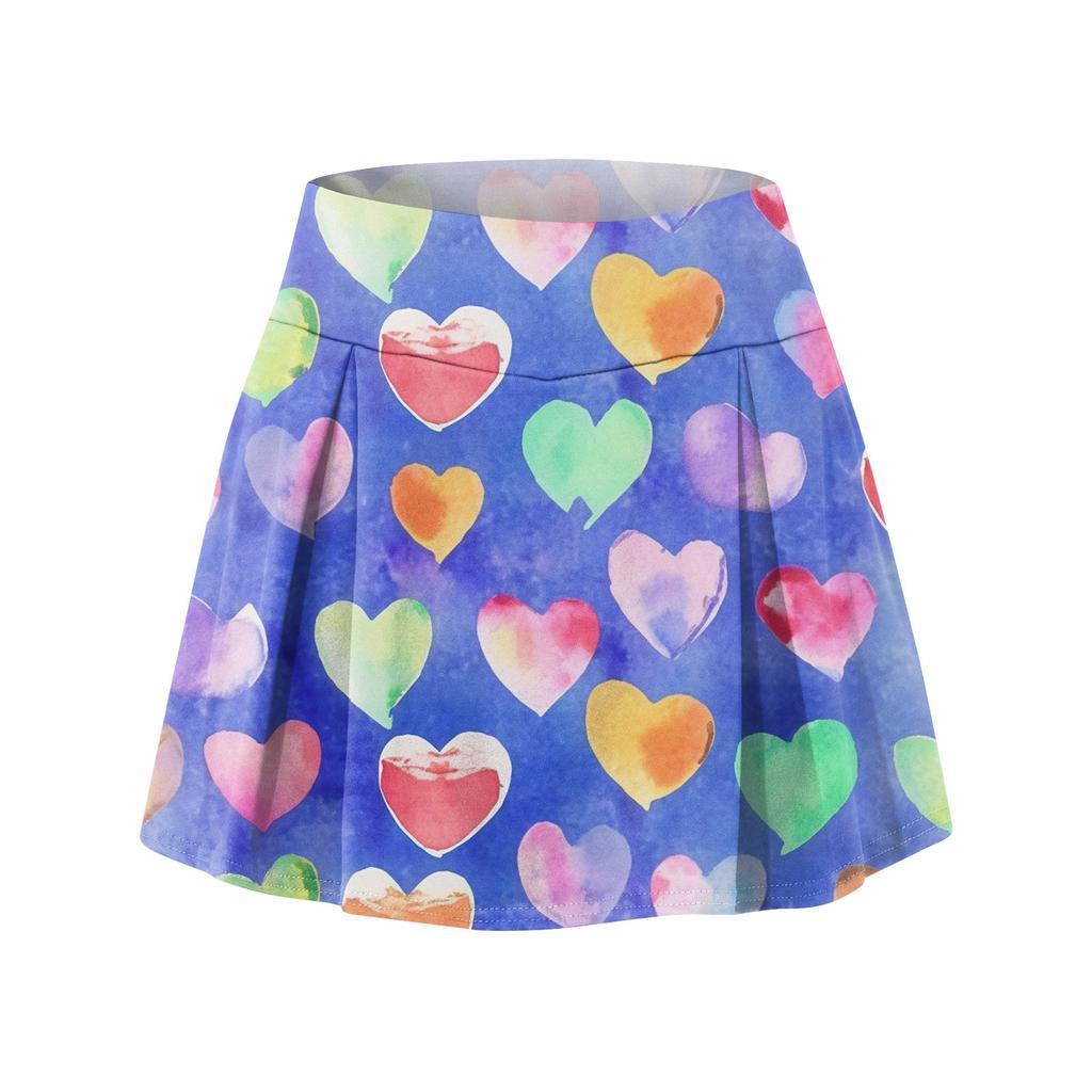 Женская мода с принтом на День Святого Валентина, повседневная спортивная фитнес-беговая йога, теннисная юбка, плиссированная короткая юбка, шорты, полуюбка