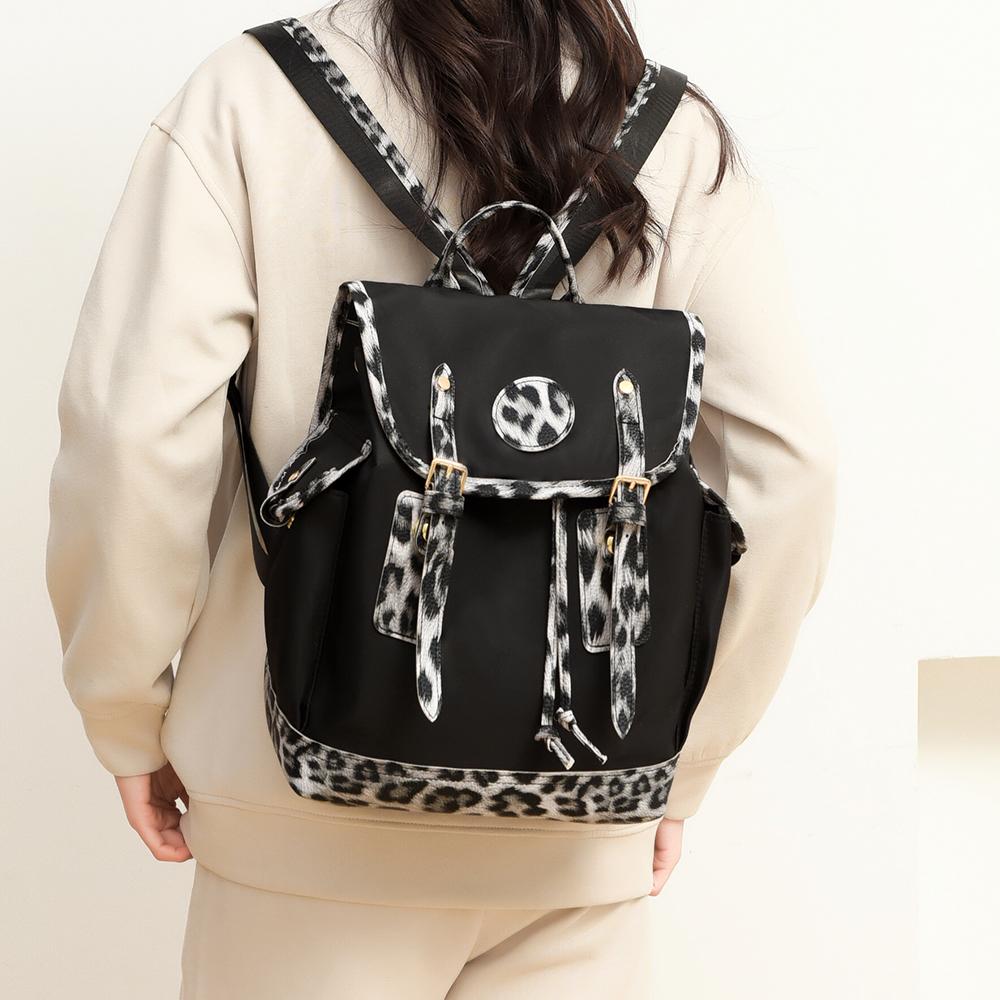Women's Leopard Print Backpack Oxford Color Contrast Large Capacity Schoolbag Lightweight Shoulder Bag Travel Backpack