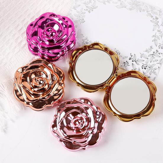Electroplating Rose Double-sided Mirror Portable Travel Mini Foldable Makeup Mirror Women Girls Vintage Pocket-sized Handheld Vanity Mirror