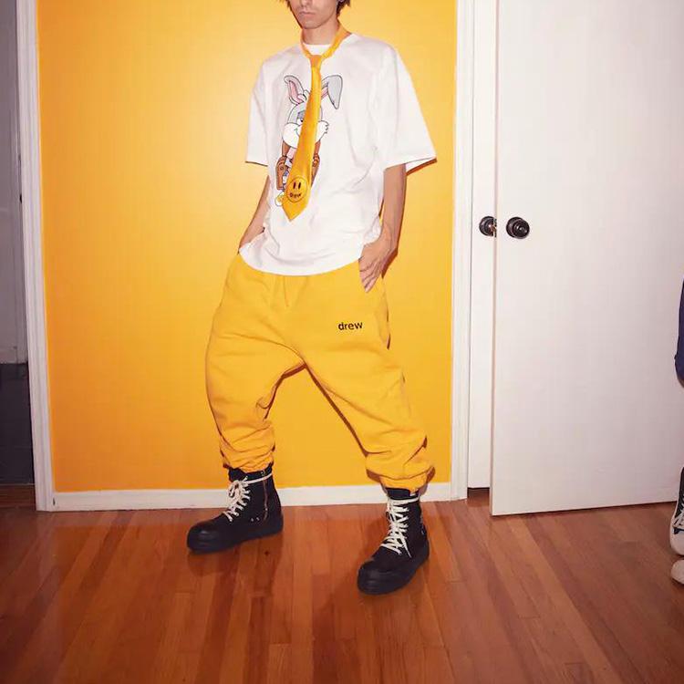 Drew House Letter Logo Series Knitted Sweatpants Unisex Yellow Moderate Cuffed Pants DR-SS20-77