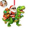 Santa Riding Dinosaur Ornament Funny Santa Claus Acrylic Hanging Decoration Novelty Dino Christmas Tree Ornament for Kids Boys Men
