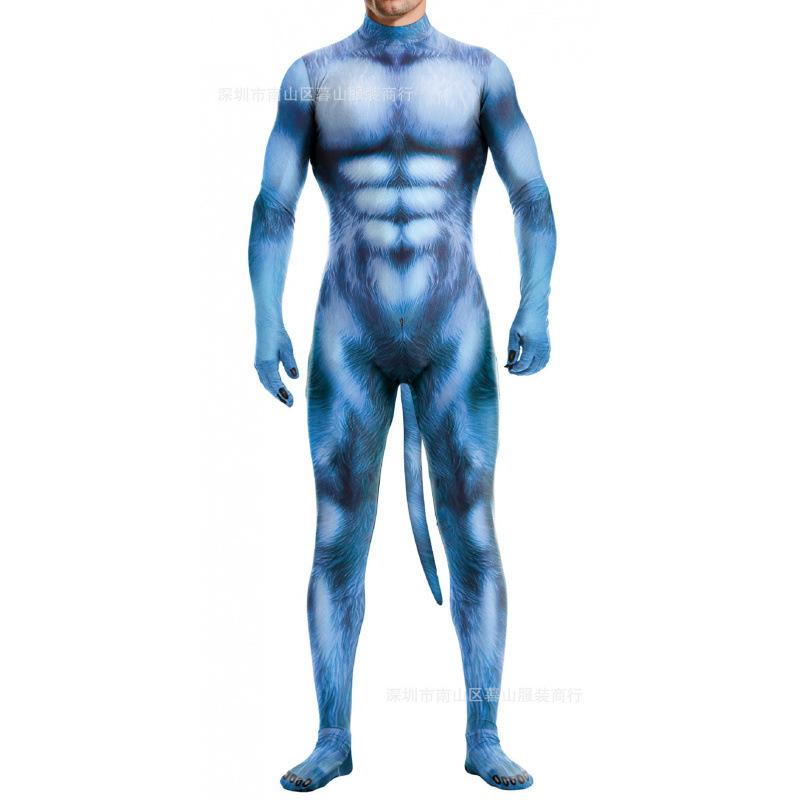 Косплей Карнавальный Костюм для Взрослых Боди Унисекс Комбинезон Сексуальный с Хвостом Хаски Животный Принт Полиэстер Костюмы