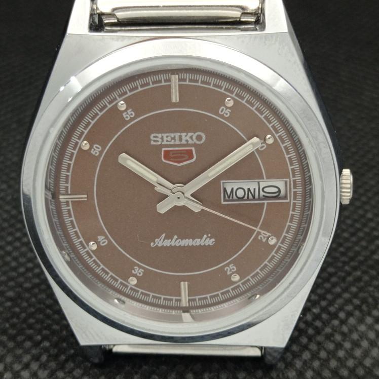 ВОССТАНОВЛЕННЫЕ ВИНТАЖНЫЕ SEIKO 5 AUTO 6309A ЯПОНИЯ МУЖСКИЕ D/D КОРИЧНЕВЫЕ ЧАСЫ 593c-a314867-2