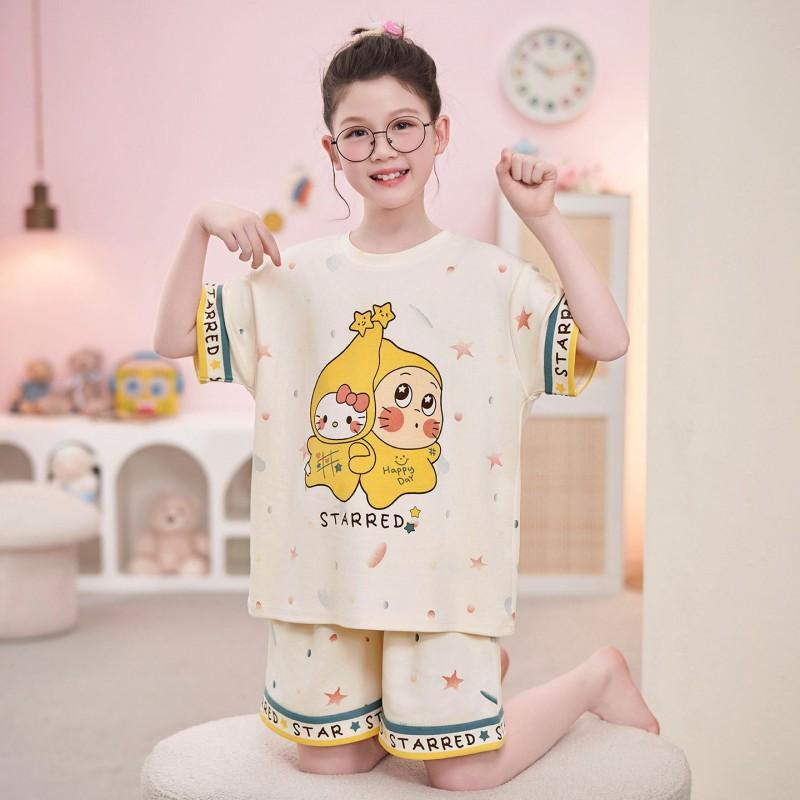 Girls Cotton Pajama Set Short Sleeve Cartoon Print Lightweight Sleepwear Ages 8 2026