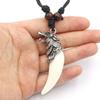 Vintage Silver Plated Wolf Tooth Pendant Necklace Acrylic White Tooth Charms Beads Sweater Chain Rope Amulet Gift