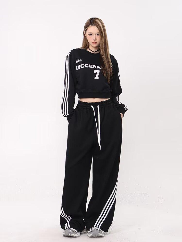 Женские летние модные широкие спортивные брюки с полосками по бокам