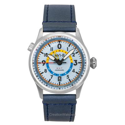 Flyboy Wingman Worldtimer GMT Кожаный ремешок Циферблат цвета морской волны Автоматические AV-4120-03 Мужские часы с дополнительным ремешком