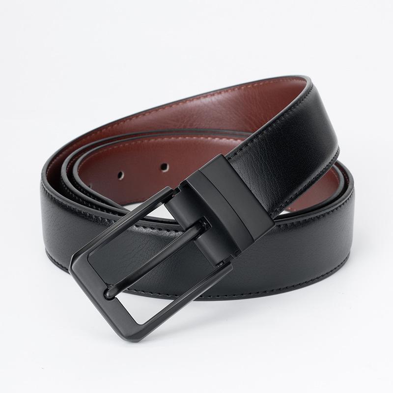 Мужской двусторонний ремень из воловьей кожи с пряжкой-штифтом - Универсальный аксессуар для брюк в деловом повседневном стиле