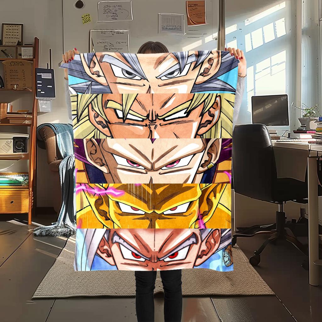 1 шт. Фланелевое одеяло с принтом Сон Гоку, Высокое качество, Для всех сезонов, Декор для дома, Тепло и уют, Идеально для рождественских подарков