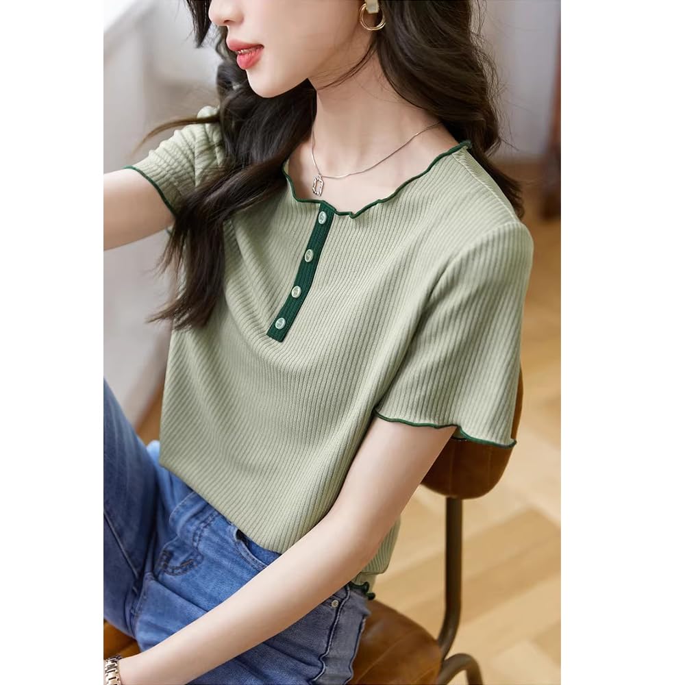 Summer Short Work Summer Summer A8177 [FEISEDY] Women's T-Shirt, Sleeve, Wear, Comfortable, Thin, Tops, Casual, Summer, Cute, Clothes,