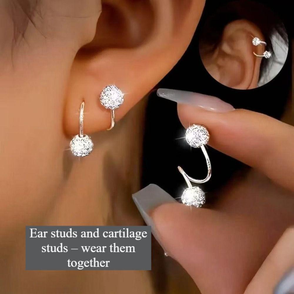 1 Pair Spiral Piercings Stud Earrings Double-ended Luxury Earrings Rhinestone Earrings Women