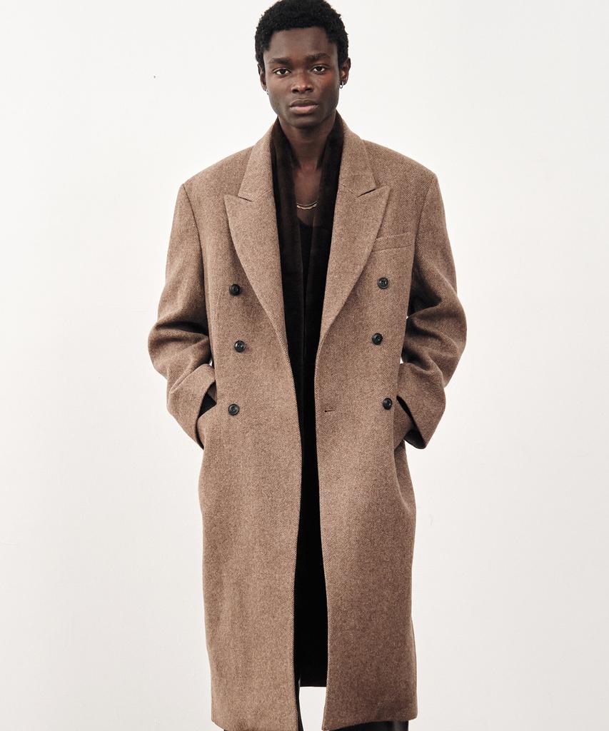Noirer Alpaca Twill Double-Breasted Coat (Brown)