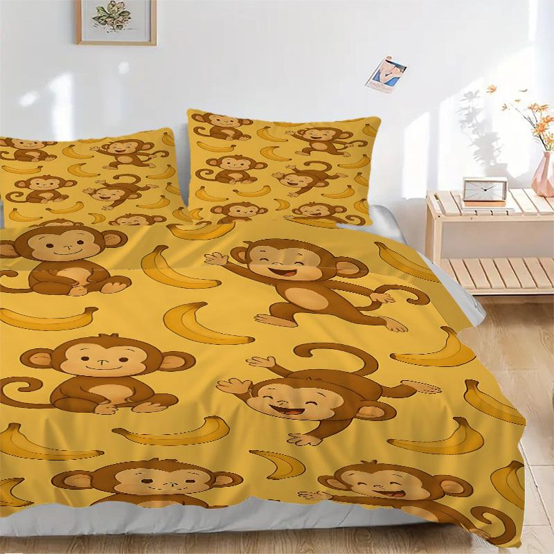3pcs bedding set Monkey Banana Includes 1 Comforter + 2 Pillowcases, Without Pillow Inserts, Soft Comfortable, Lightweight Breathable, Print