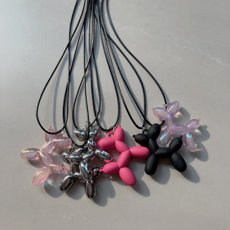 Black Rope Balloon Dog Pendant Necklace Women's High-End Sense Niche Design Sweater Chain Unique Hip-Hop Couple Jewelry