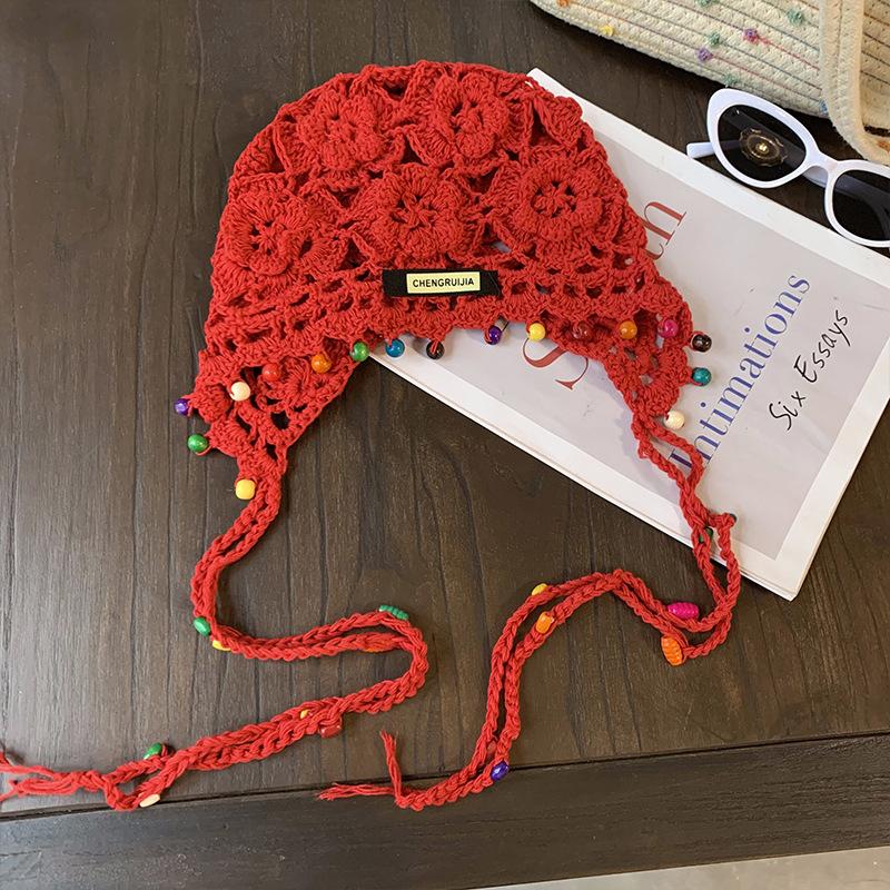 Винтажные шапки-бини в стиле бохо с цветочной бахромой для женщин, летние, универсальные, полые, дышащие, модные, пуловеры