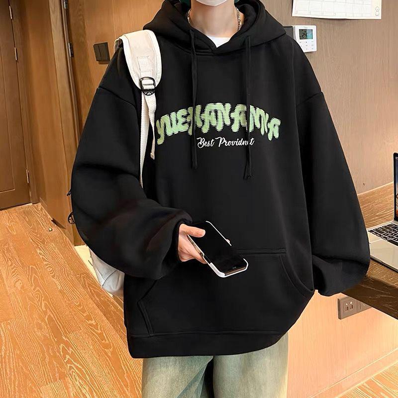 Boys' Oversized American Hip-Hop Hoodie with Plush Lining – Trendy Autumn/Winter Jacket