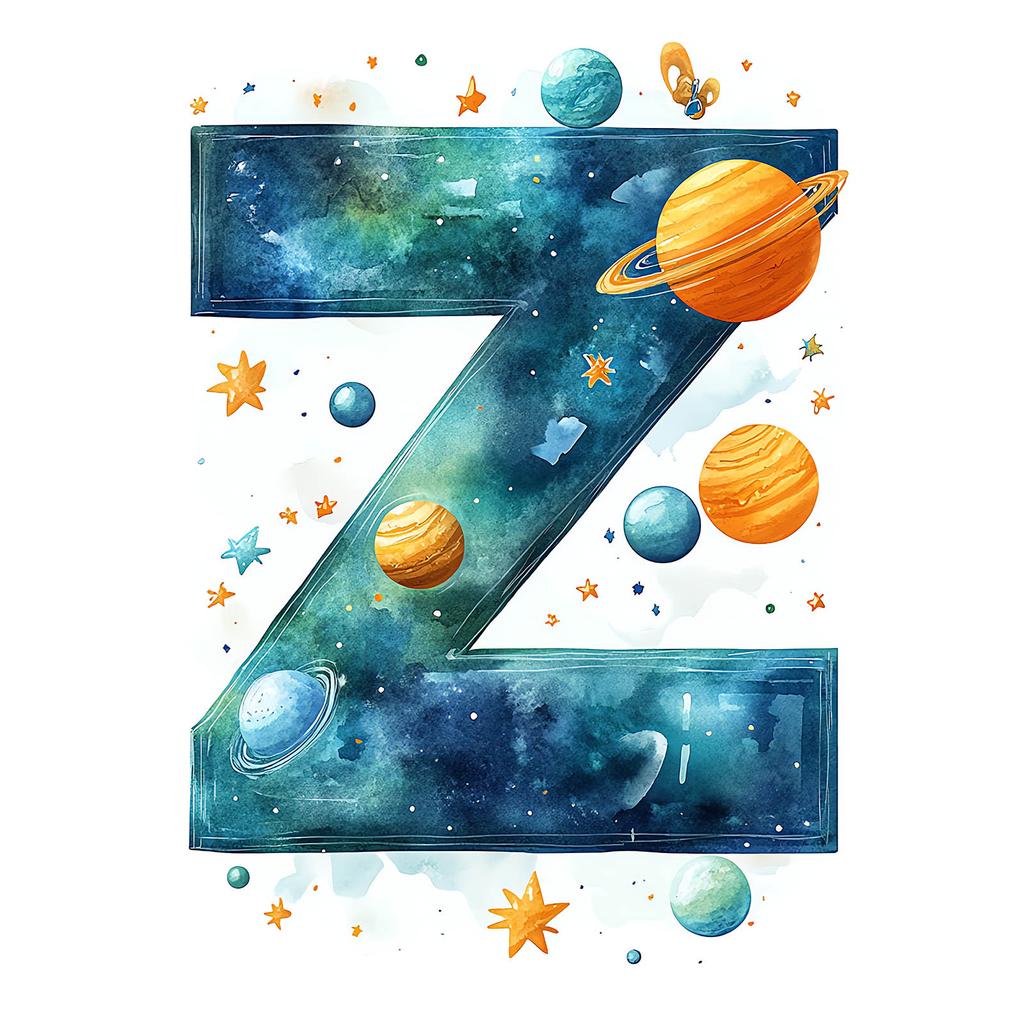 Poster With Letter Z In Galaxy Poster With Letter Z In Galaxy, 30X40 Cm, Gold Aluminum Frame, 230 Gsm Matte Paper