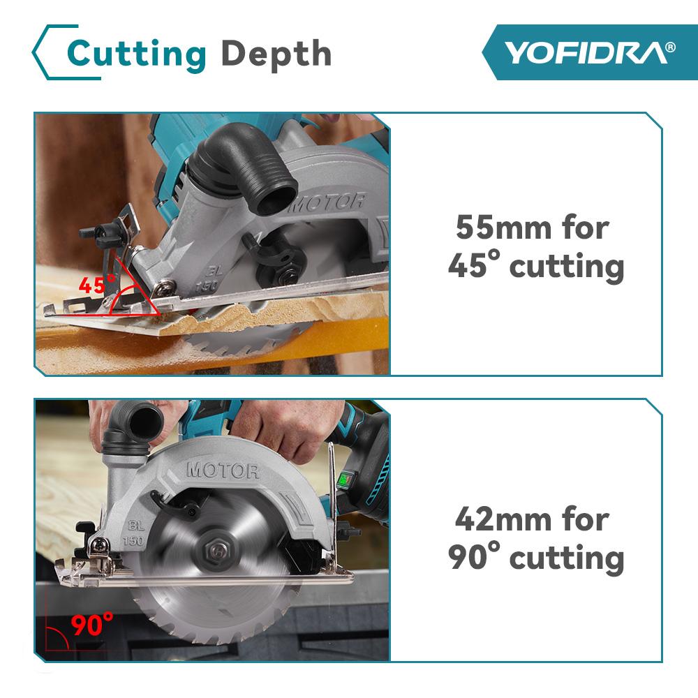 Yofidra 6-дюймовая бесщеточная электрическая циркулярная пила с цифровым дисплеем, цепная пила, многофункциональный режущий инструмент для аккумулятора Makita 18 В, штифтовое крепление