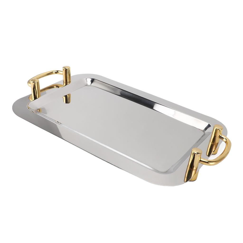 Stainless Steel Serving Tray Exquisite Elegant Mirror Surface Golden Carrying Handle 304 Stainless Steel Dinner Plates