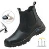Men Casual Steel Toe Covers Work Safety Boots Slip-on Genuine Leather Welding Shoes Worker Ankle Botas Safe Footwear Protection
