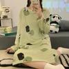 Осень-зима Мультфильм Панда зеленый Ночные рубашки и пижамы Теплая фланелевая ночная рубашка с длинным рукавом для молодых женщин Пижамы Домашняя одежда