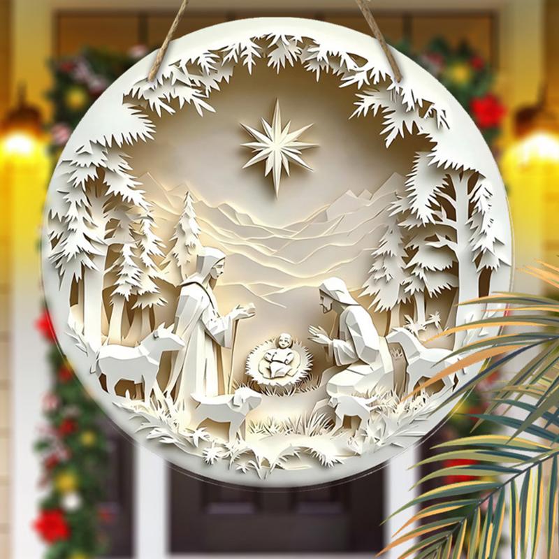 Holy Night Nativity Scene Pendant, Decoration of Home Walls or Doors, 2d Flat Wooden, Christmas Decoration, Gifts for Friends and Family