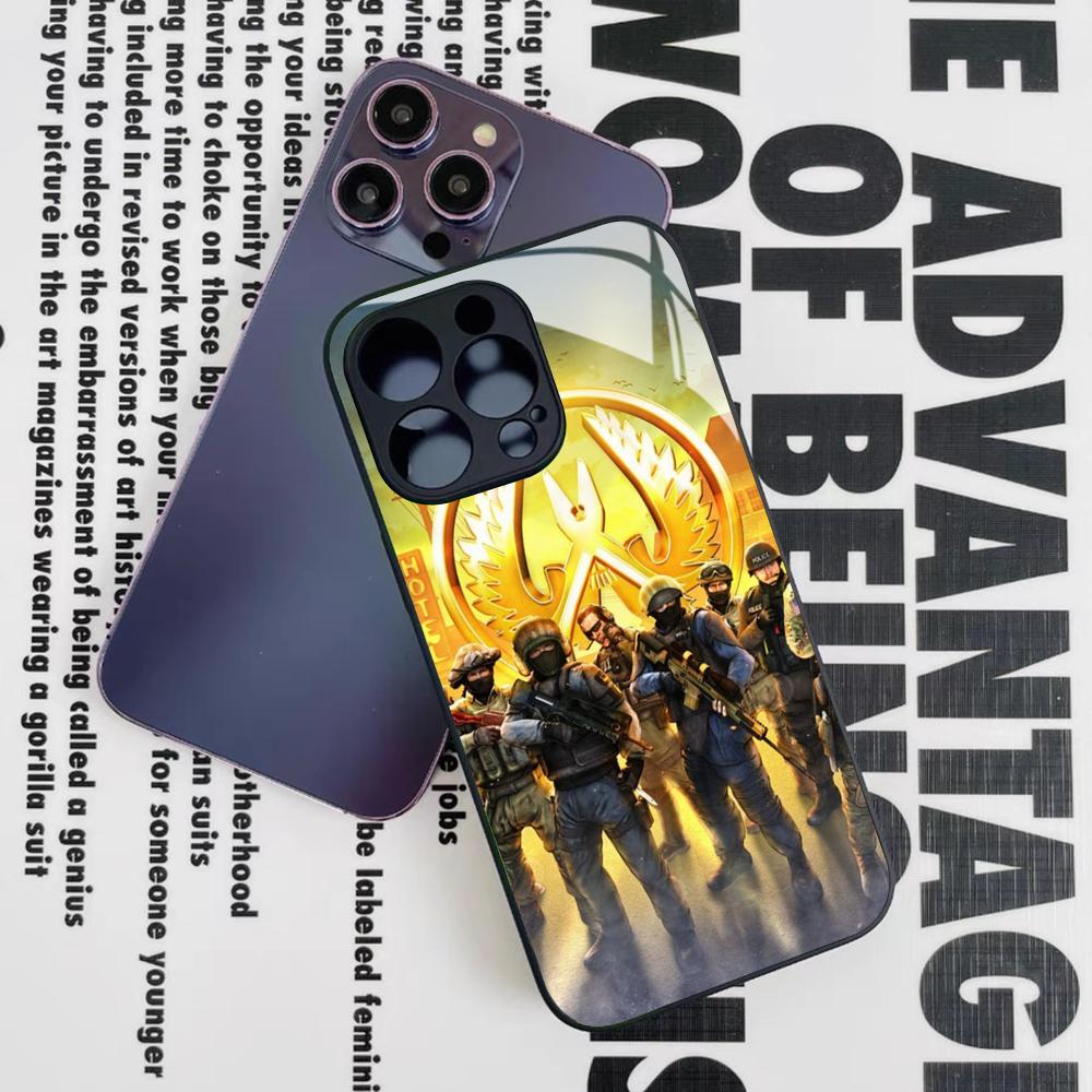 Игровой Чехол для Телефона C-Counter-Strike CS2 для Iphone 16 15 14 12 11 13 Pro Max Mini 8 X Xr Xs Puls Черное Стеклянное Покрытие