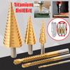 HSS Step Drill Bit Straight Groove Titanium Coated Wood Metal Hole Cutter 13 Steps Multiple Hole Cone Drill Bits 5-35mm