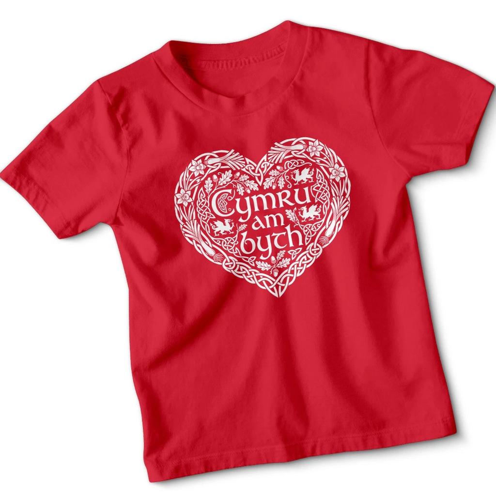 Cymru Am Byth Wales Forever Daffodil Heart Kids Welsh St Davids Day T Shirt