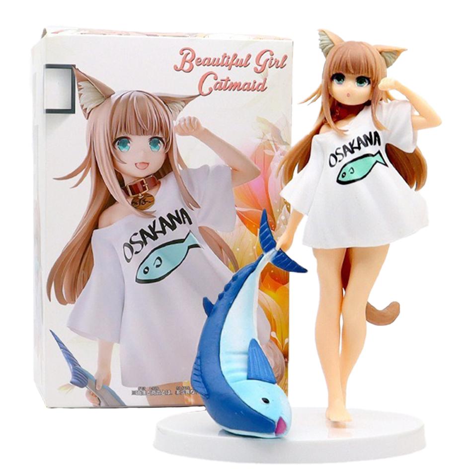 Аниме Фигурка Золотая Голова Мой Кот - Кавайная Девочка ПВХ Хобби Сакура Соевая Мука Сидит и Ест Рыбу Модель Кукла Игрушки Рождественские Подарки