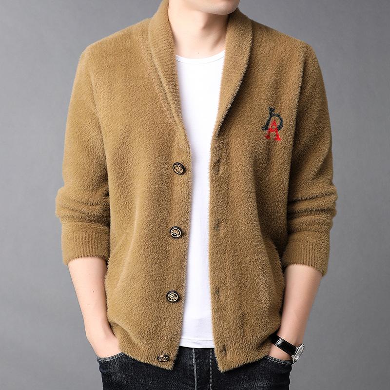 Knit Mink Cardigan Men Autumn and Winter New Middle-aged Men Leisure Thick Sweater Mink Coat Men