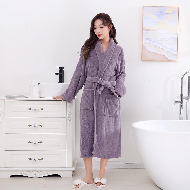 Мягкий и плотный коралловый флисовый халат для взрослых - унисекс, с длинными рукавами и лямками