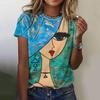 Tshirt For Women Pullover Abstract 3d Face Printed Clothes Casual Harajuku Round Neck Short Sleeve Summer Loose Women's T-Shirt