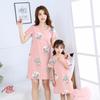 Children's Sleep Dress Pure Cotton Short-sleeved Summer Thin Girls Pajamas Dress Family Home Wear