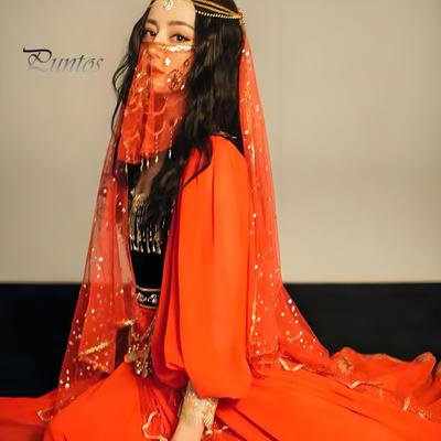 Фата для выступлений, прозрачная сетка, блестки и бисер, декор для танца живота, этническая фата для лица в стиле ретро, ханьфу, реквизит, костюм на Хэллоуин, аксессуар