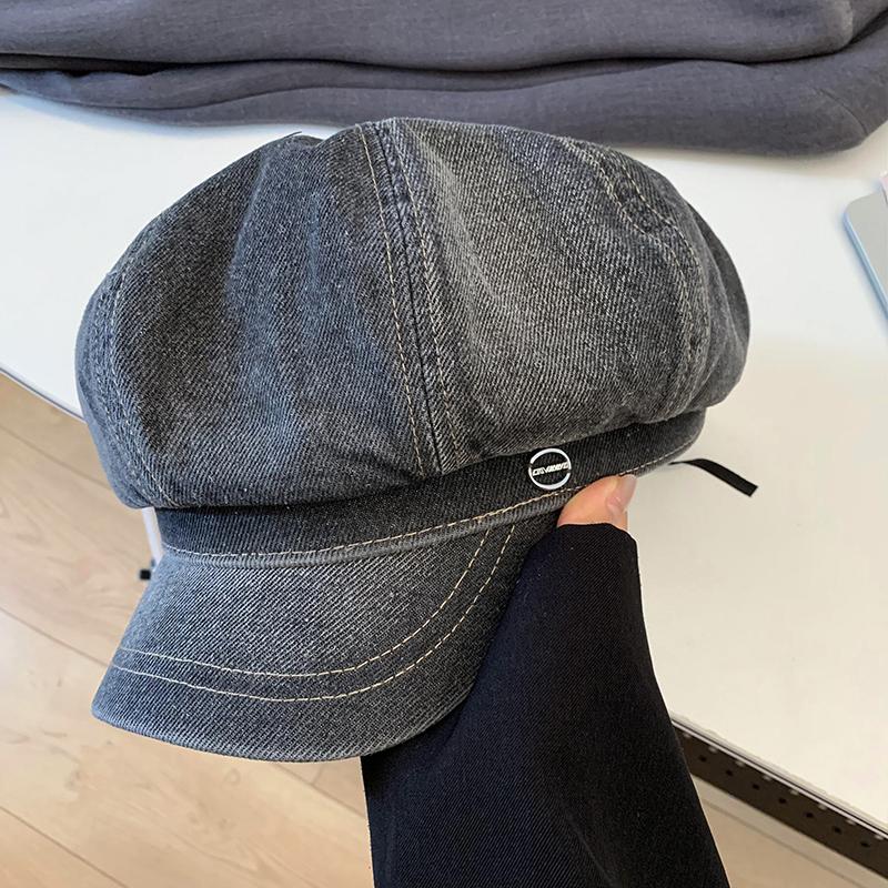 Отдел старых потертых джинсовых беретов, женская весенне-осенняя универсальная шляпа с большой окружностью головы, показывающая лицо, маленькая шляпа
