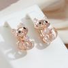 1 Pair Fashion Retro Cute Kitten Earrings for Women Golden Color Zircon Micro Wax Inlaid Party Fine Jewelry