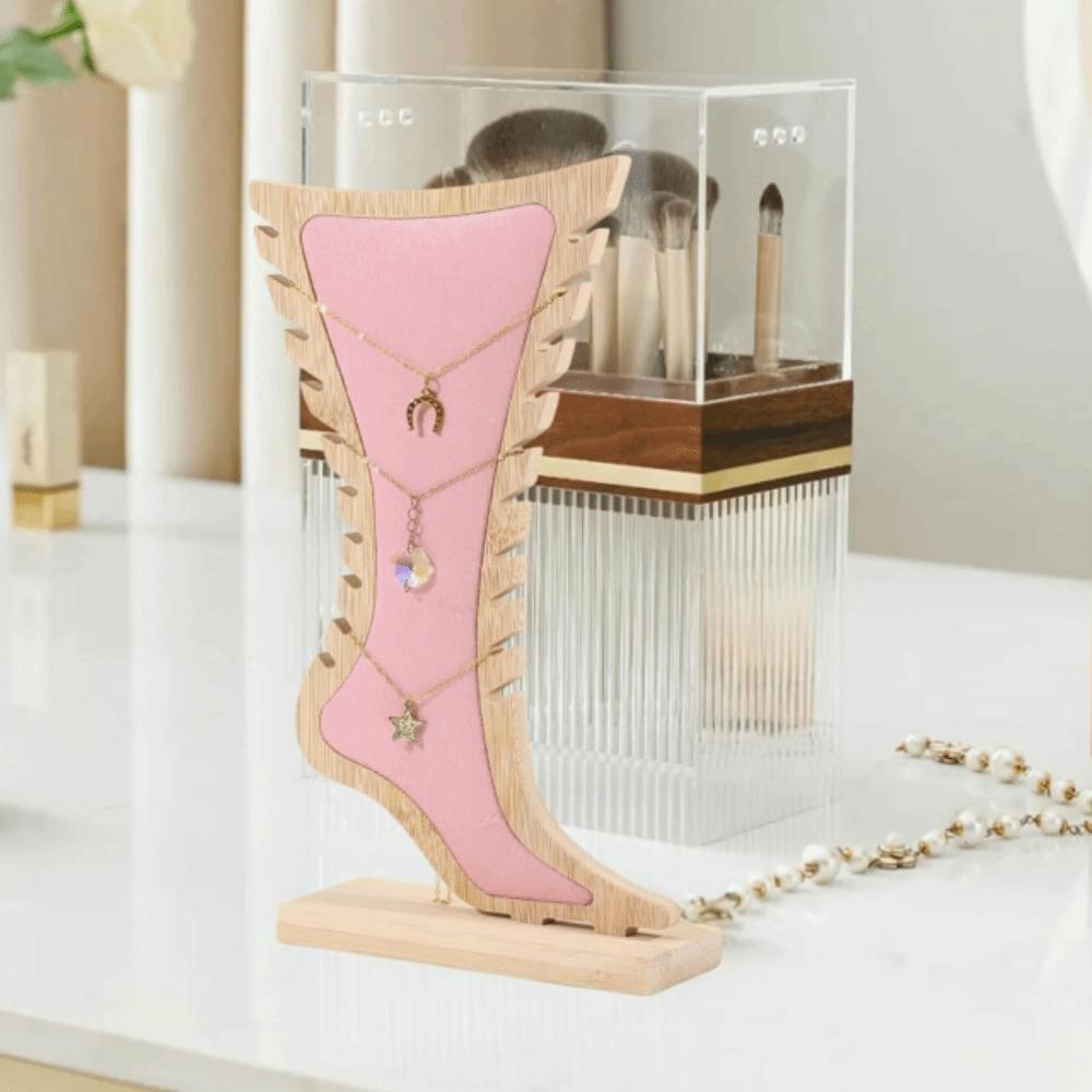 Storage Necklace Display Stand Foot Shaped Jewelry Hanging Stand Velvet Wooden Board Holder Store