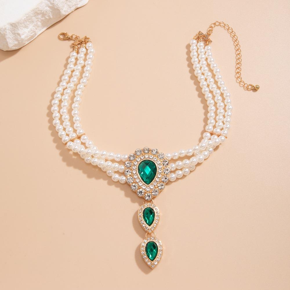 Luxury Imitation Pearl Clavicle Chain Rhinestone Multi-layer Beaded Necklaces Party