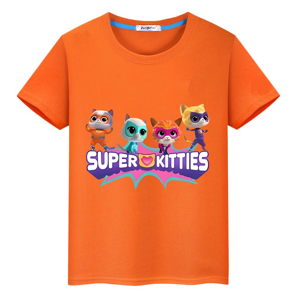 Летняя аниме-футболка Super Kitties из 100% хлопка с принтом, короткие топы, мультяшная футболка, футболка в стиле Y2k, футболка One Piece для мальчиков и девочек.