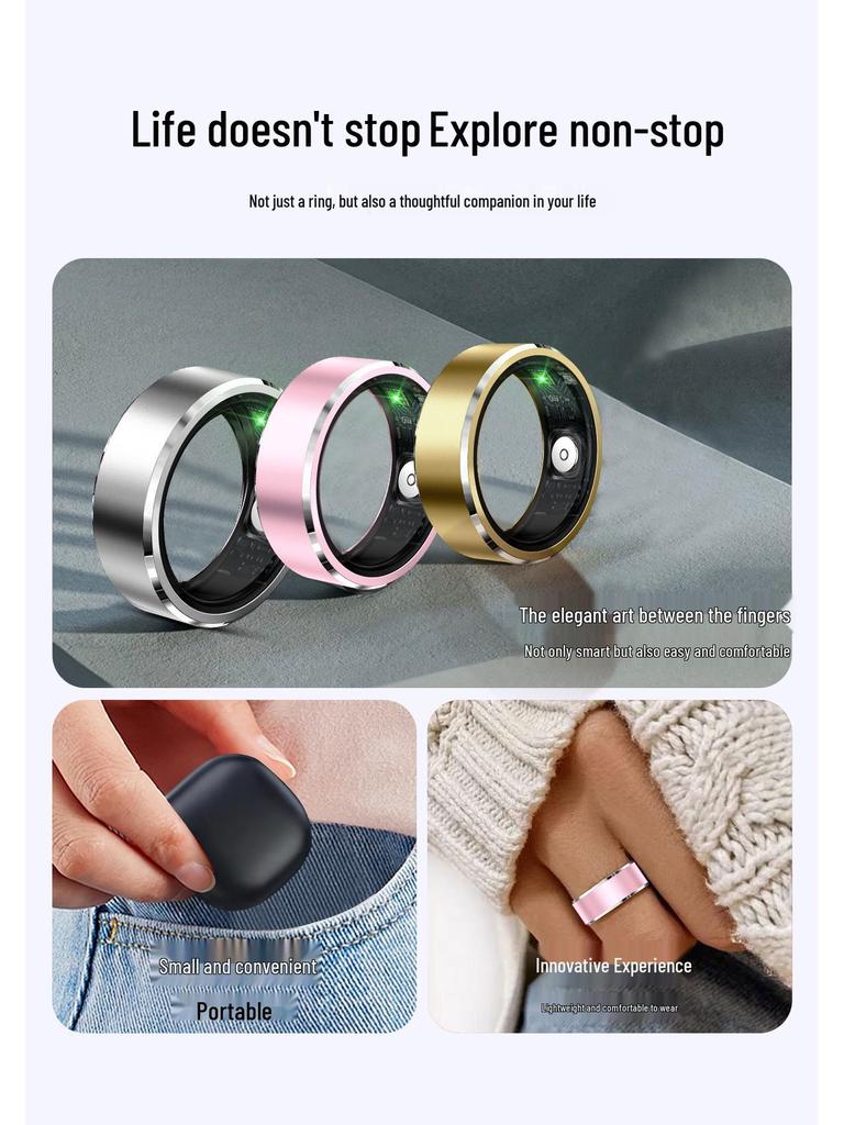 Умное кольцо R5: Водонепроницаемость, Пульс, Артериальное давление, Кислород в крови, Мониторинг сна, Мультиспорт, Функции фото и Bluetooth.